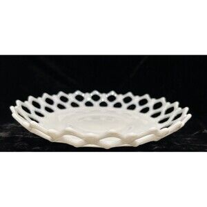 Westmoreland Milk Glass Doric Open Lace Fruit Bowl Round Vintage 11.75” Diameter